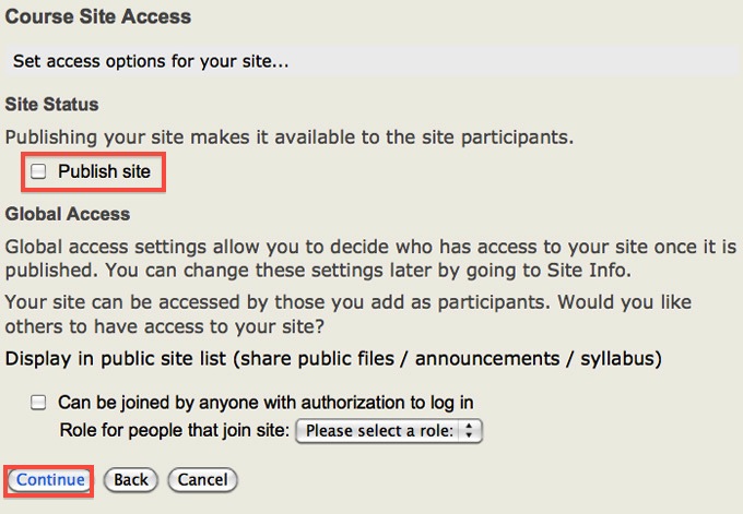 Screenshot of Course Site Access. 