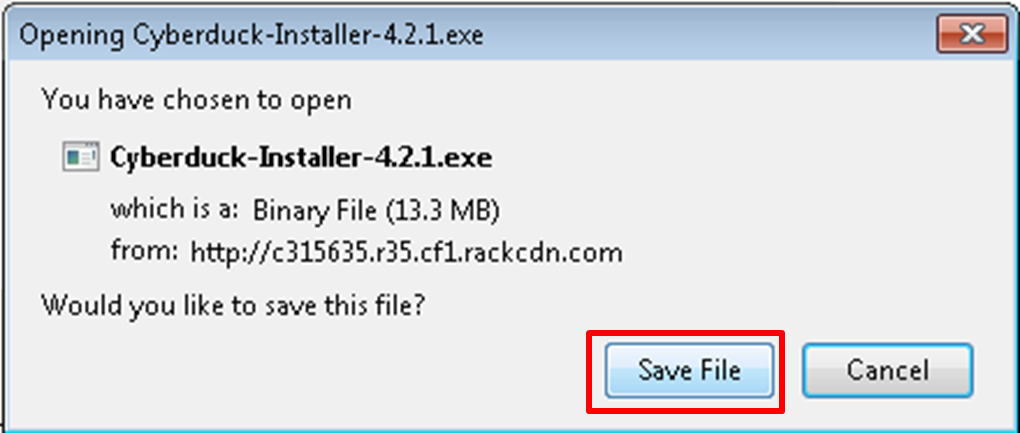 Screenshot of saving Cyberduck installer. 