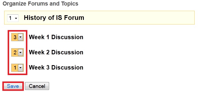 Screenshot of reorganizing Forum order. 