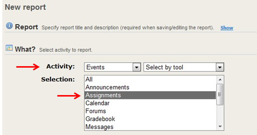 Screenshot of new reports options. 