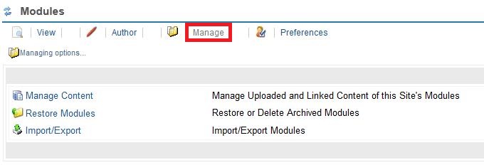 Screenshot of manage Modules. 