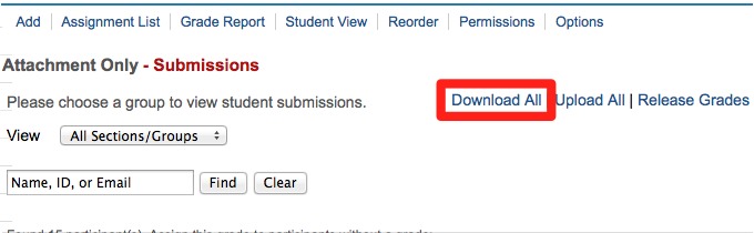 Screenshot of Download All submissions. 