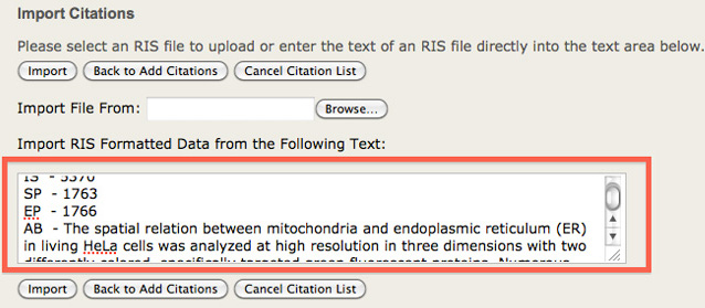 Screenshot of importing citations. 
