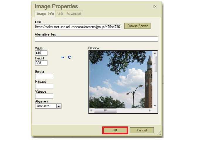 Screenshot of image properties window. 