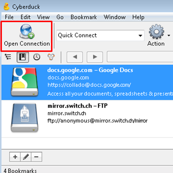 Screenshot of open connection.  