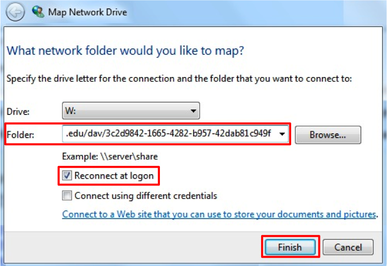 Screenshot of browse network folder to map. 