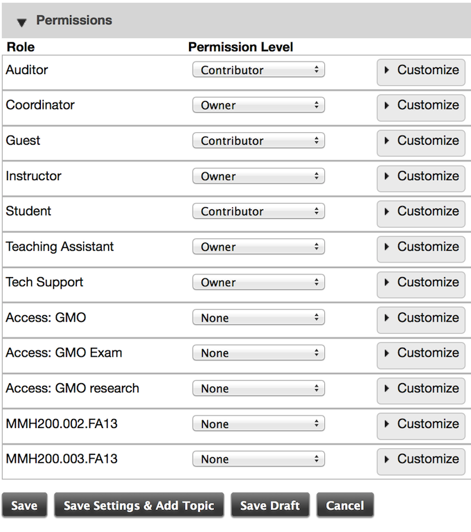 Screenshot of Permissions. 