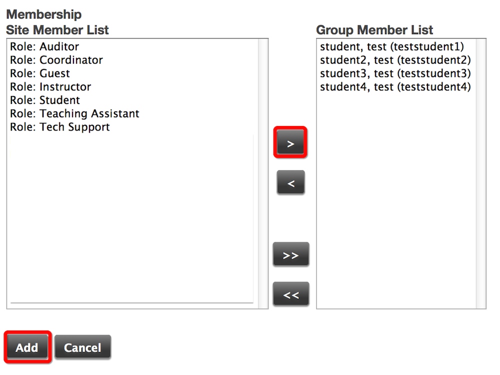 Screenshot of assigning participants. 