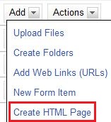 Screenshot of Create HTML Page. 