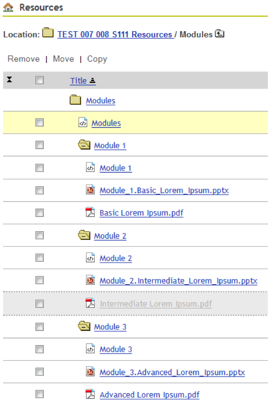 Screenshot of html pages in Resources. 