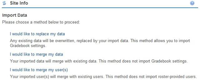 Screenshot of Import Data options. 