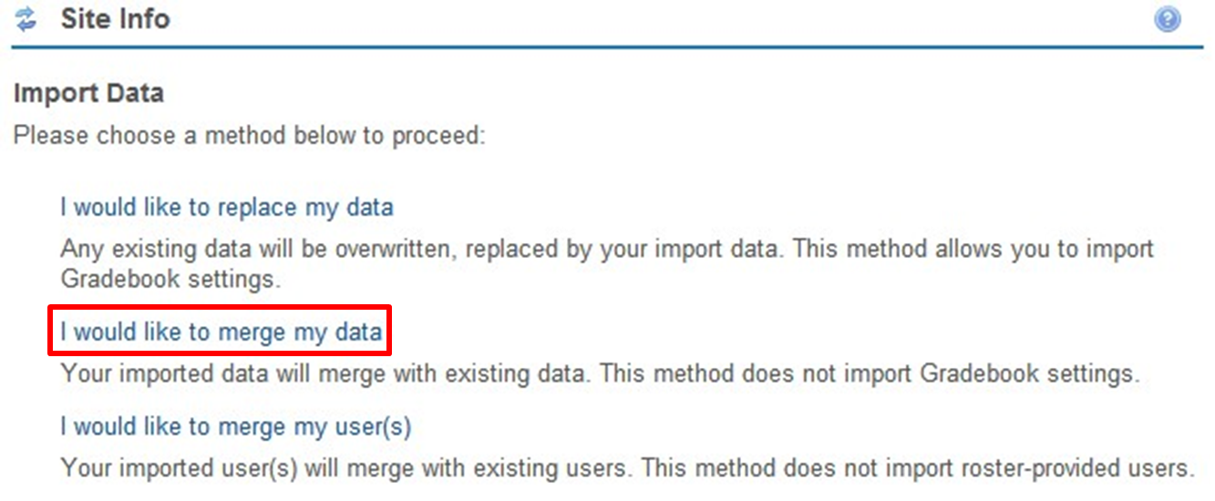 Screenshot of merge my data option. 