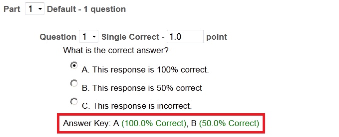 Screenshot of saved partial credit question. 