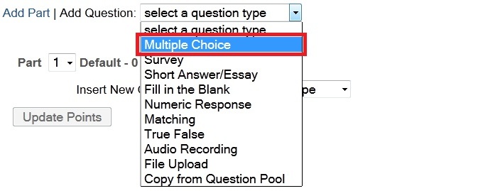 Screenshot of multiple choice question type. 