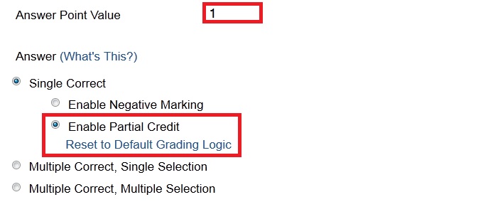 Screenshot of enable partial credit. 