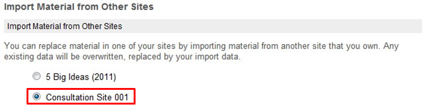 Screenshot of import material from other sites. 