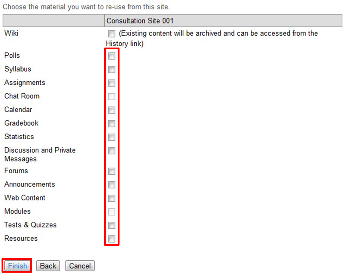 Screenshot of list of tools with checkboxes to select. 