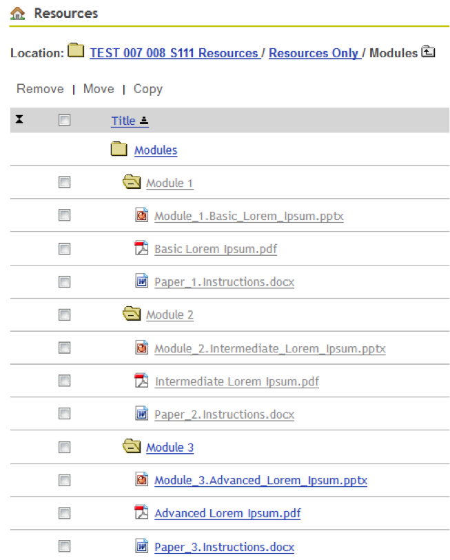 Screenshot of files and folders in Resources. 