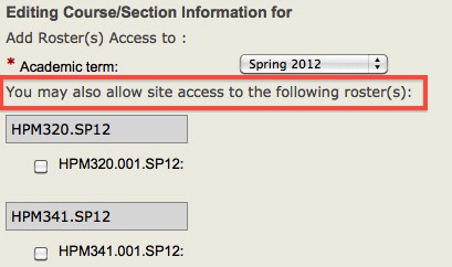 Screenshot of Editing Course/Section Information. 